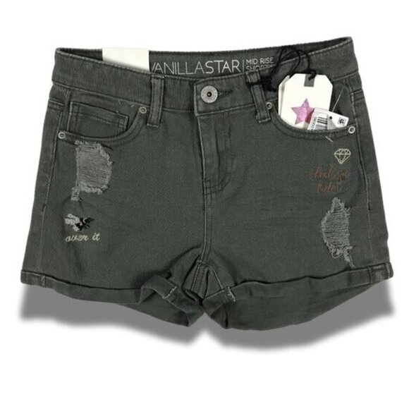 VANILLA STAR Embroidered BABE Jean Shorts NWT 11 - Picture 1 of 6